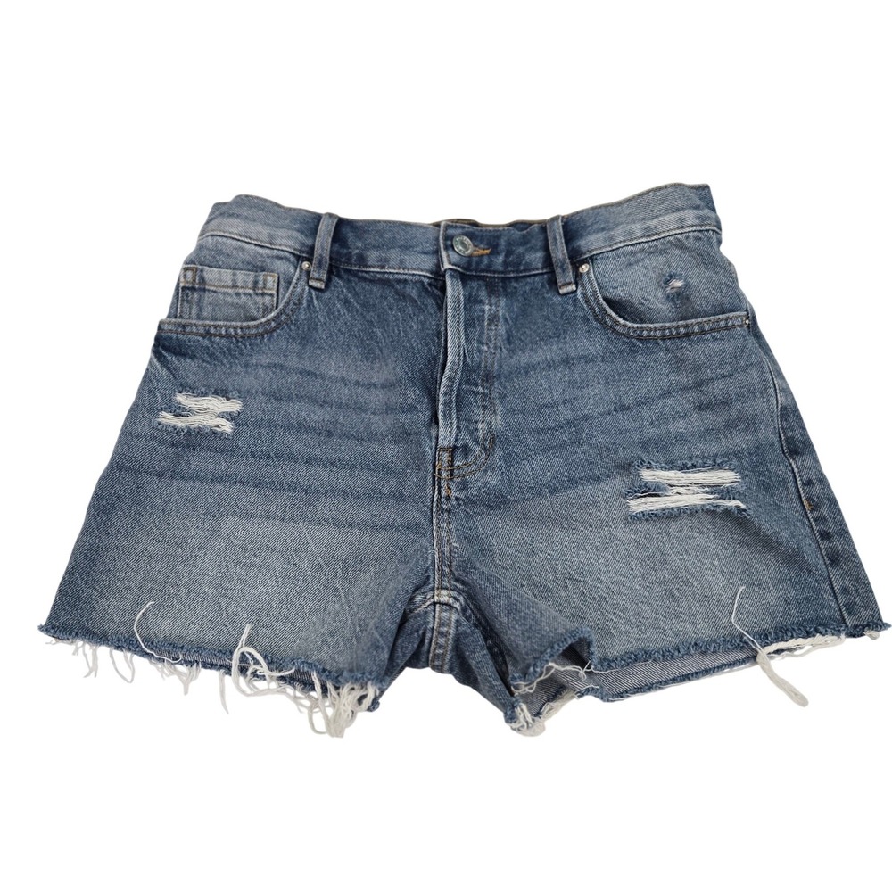 PacSun Vintage High Rise Denim Shorts 26 Blue Distressed Button Fly Cut Off